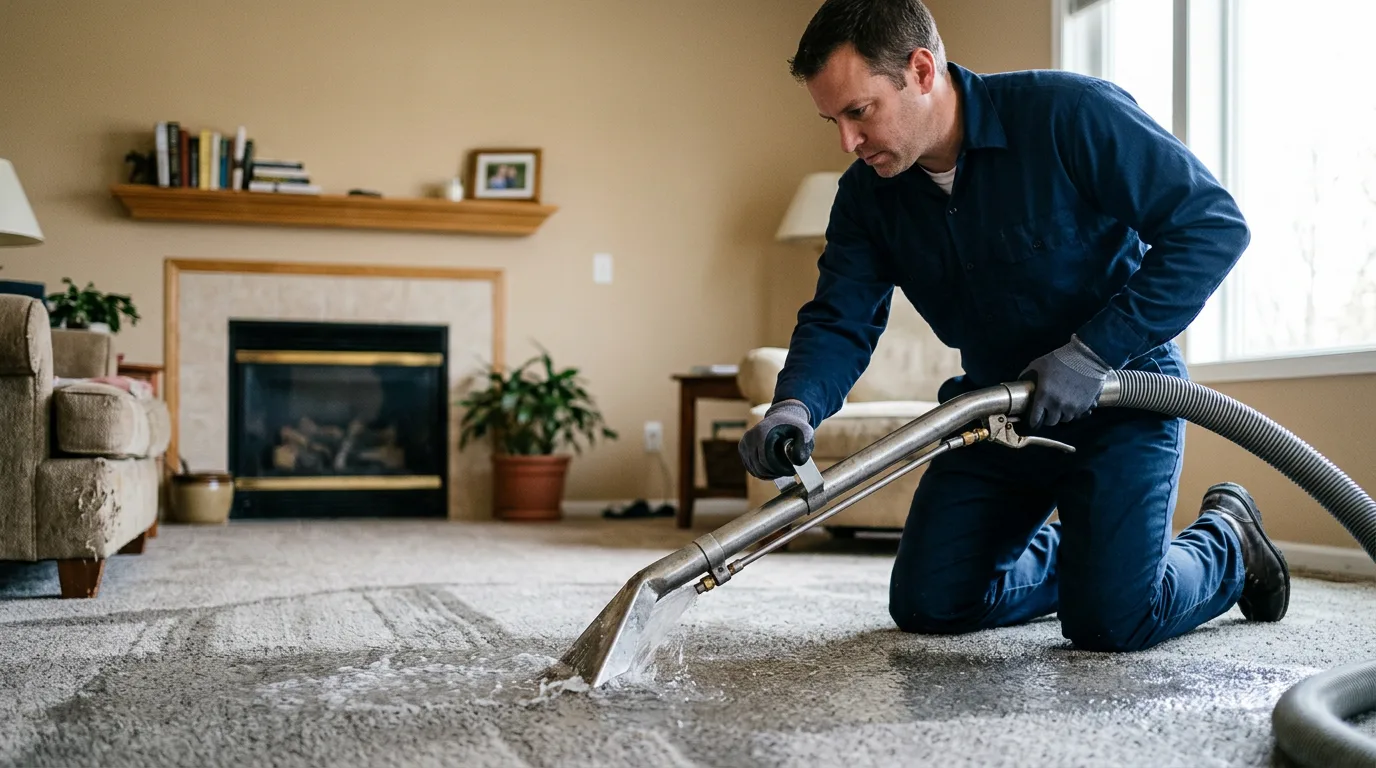 Water damage restoration technician working near Minden, TX